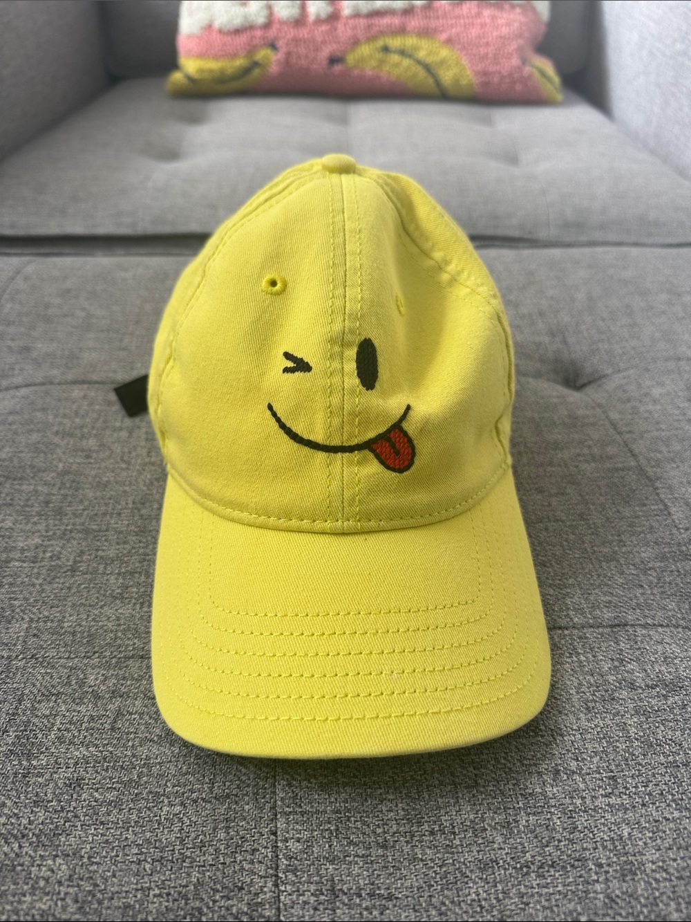 Harding Lane Yellow Winking Smiley Face Baseball Cap OSFA preowned